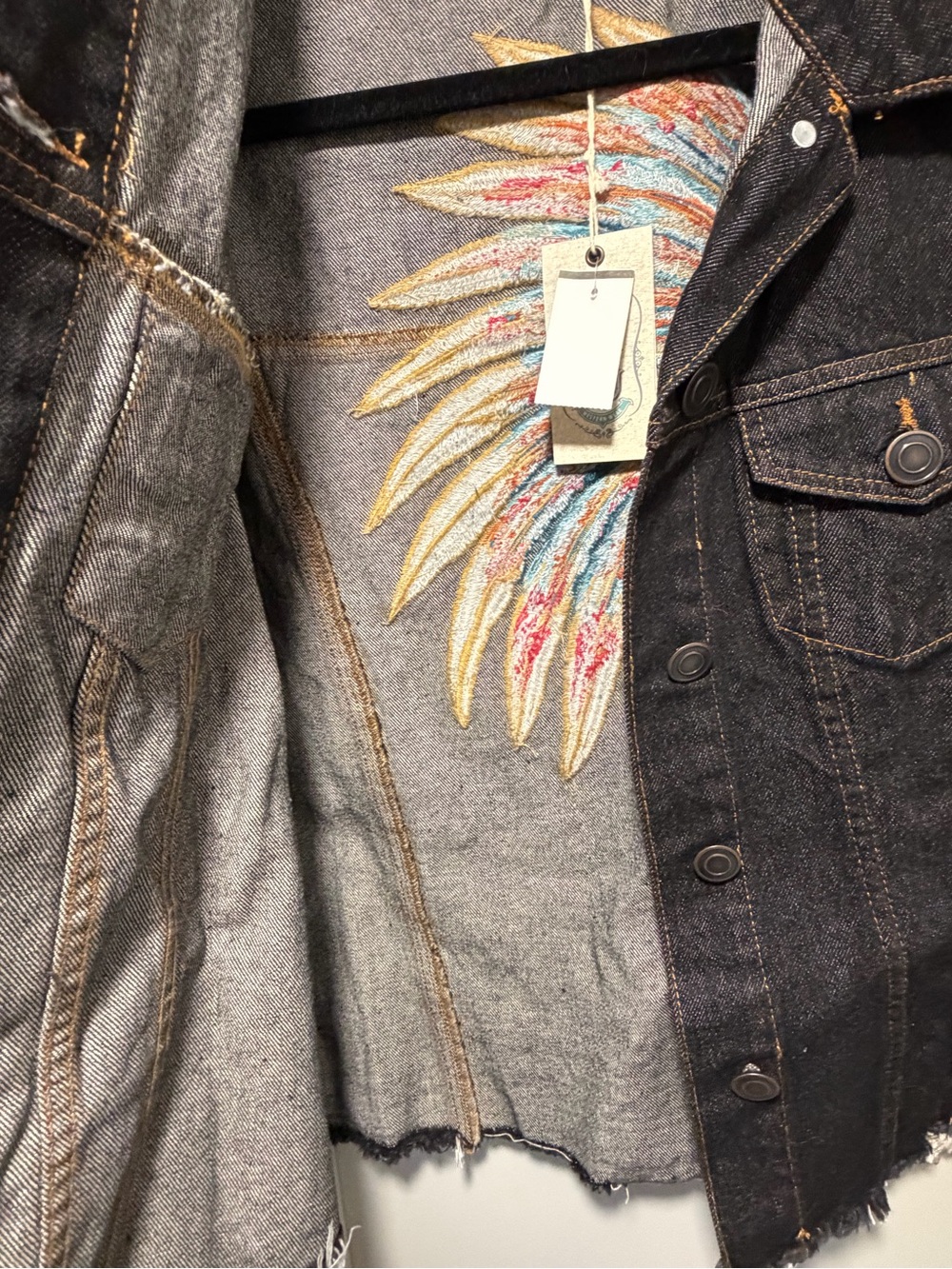 NWT Black Embroidered Denim Jacket with Colorful Headdress - Picture 6 of 10